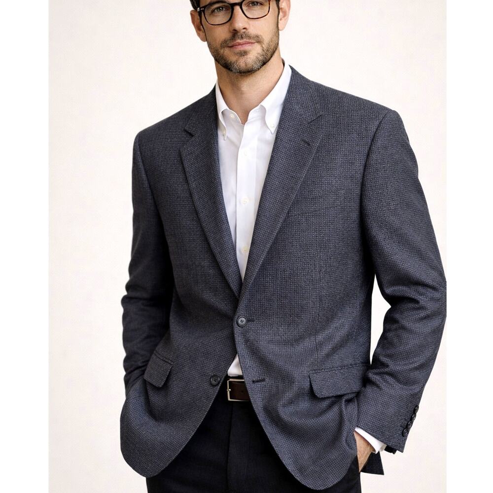 Huckberry Vintage 48R Plaid Wool Blazer $450 2 Button Jacket Blue Gray Checked